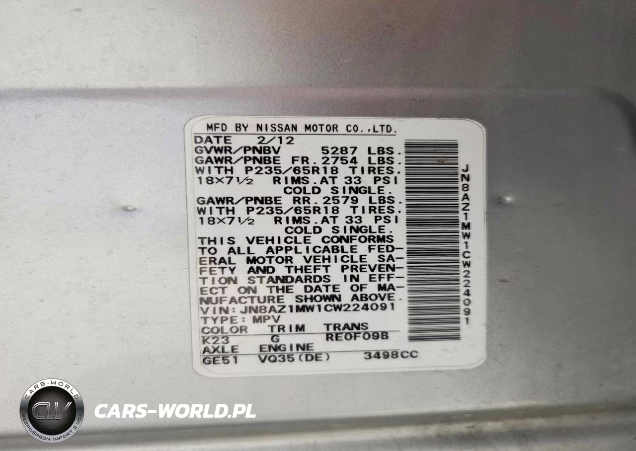 2012 Nissan Murano S VIN:JN8AZ1MW1CW224091 - 13