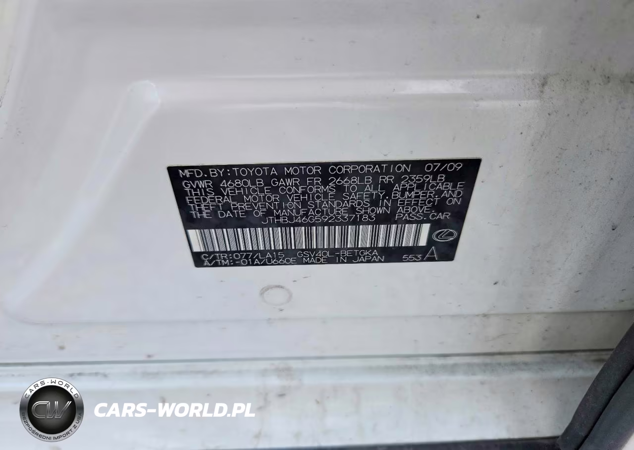 2009 Lexus Es 350 VIN:JTHBJ46G592337183 - 12