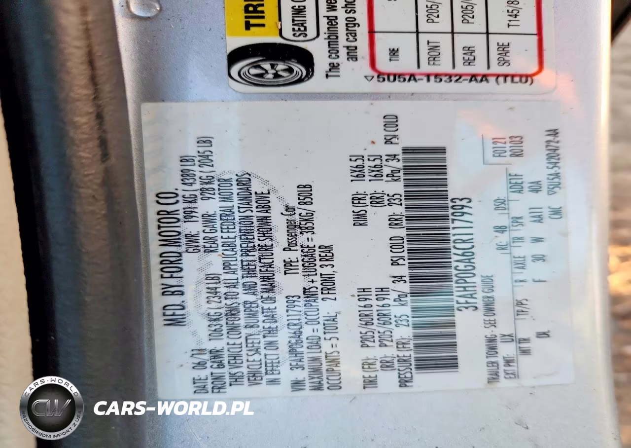 2012 Ford Fusion S VIN:3FAHP0GA6CR117993 - 12