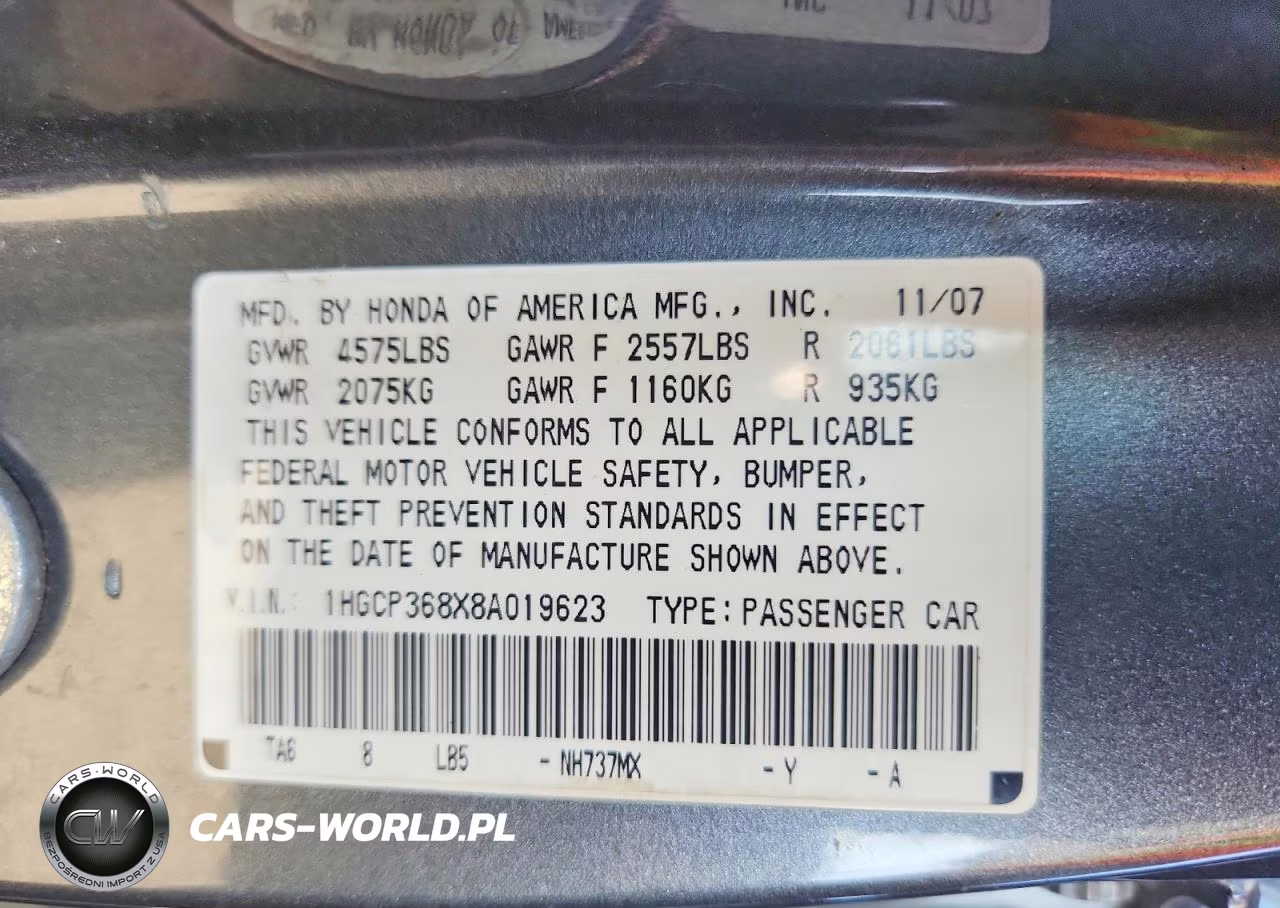 2008 Honda Accord Exl VIN:1HGCP368X8A019623 - 12