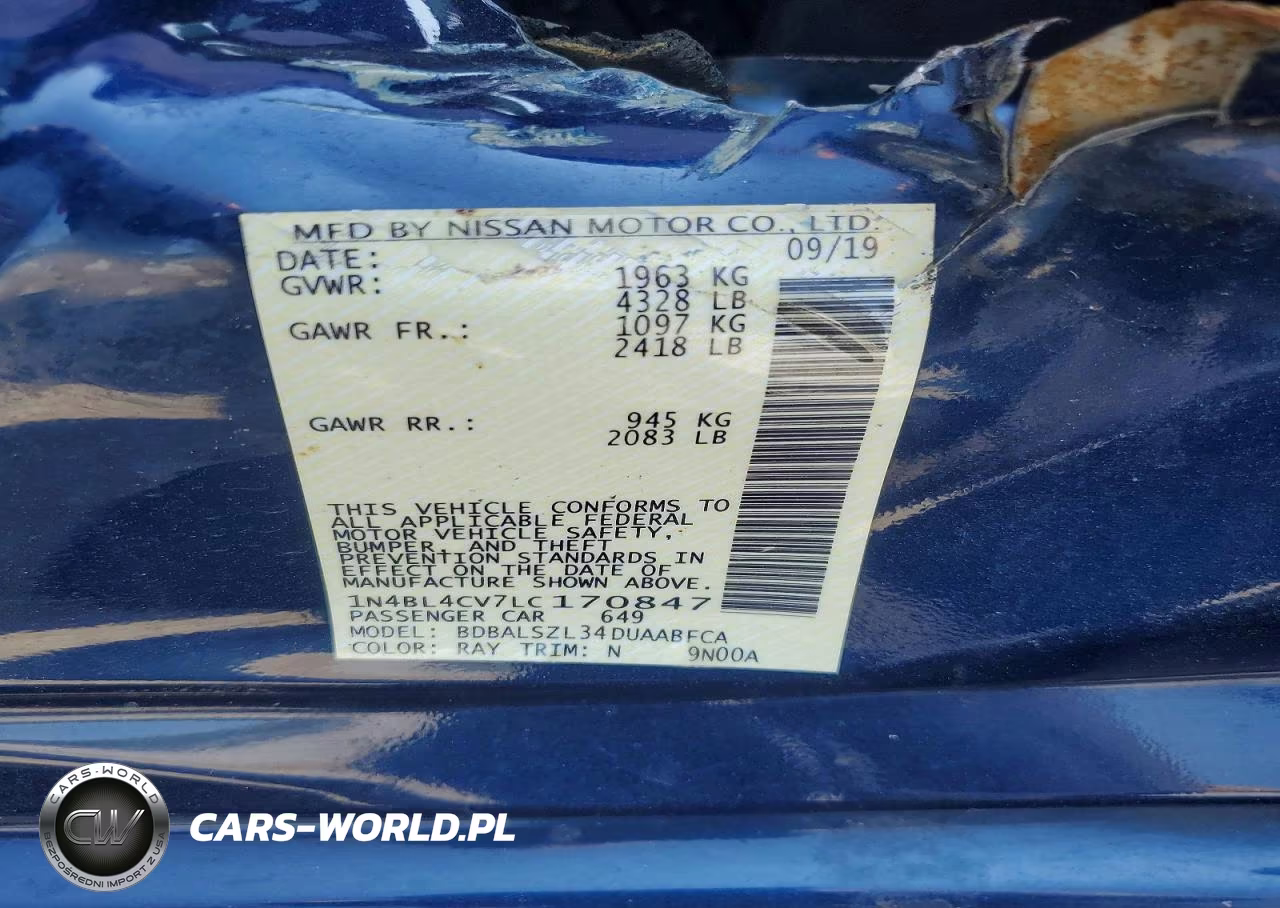 2020 Nissan Altima Sr VIN:1N4BL4CV7LC170847 - 12