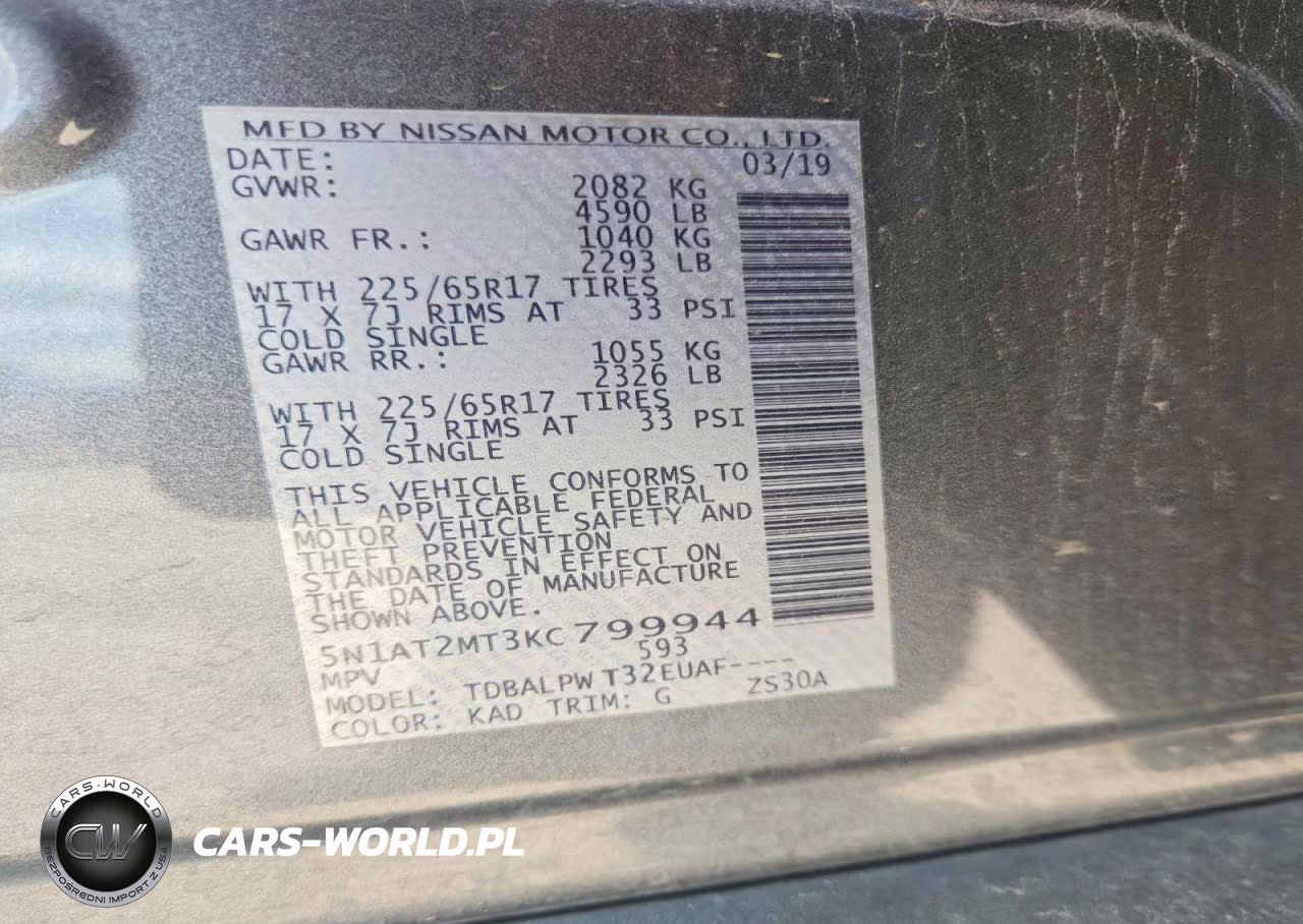 2019 Nissan Rogue S VIN:5N1AT2MT3KC799944 - 14