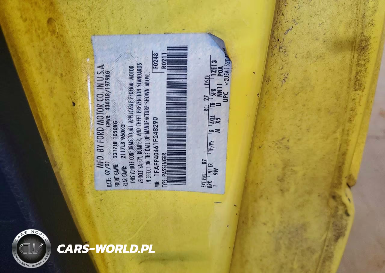 2001 Ford Mustang VIN:1FAFP40461F248290 - 12