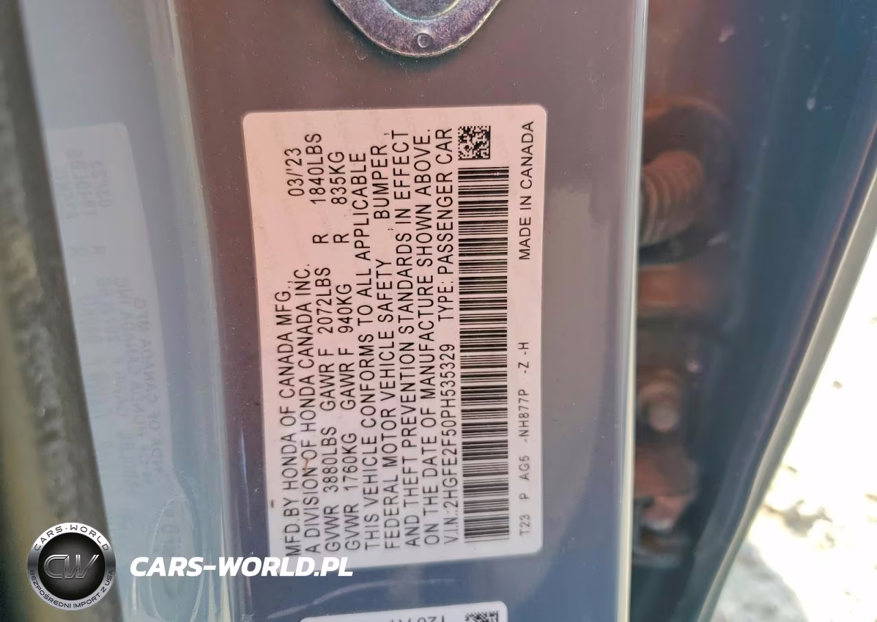 2023 Honda Civic Sport VIN:2HGFE2F50PH535329 - 12