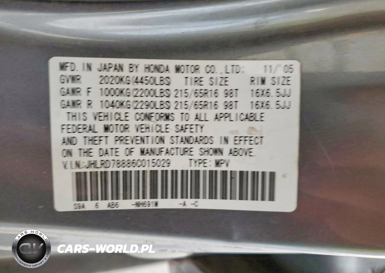 2006 Honda Cr-V Ex VIN:JHLRD78886C015029 - 12