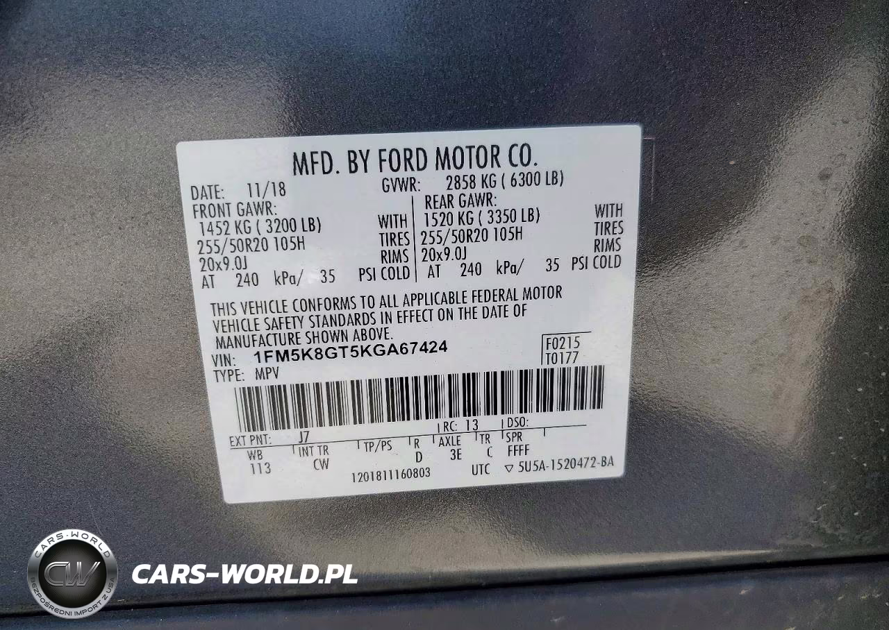 2019 Ford Explorer Sport VIN:1FM5K8GT5KGA67424 - 13
