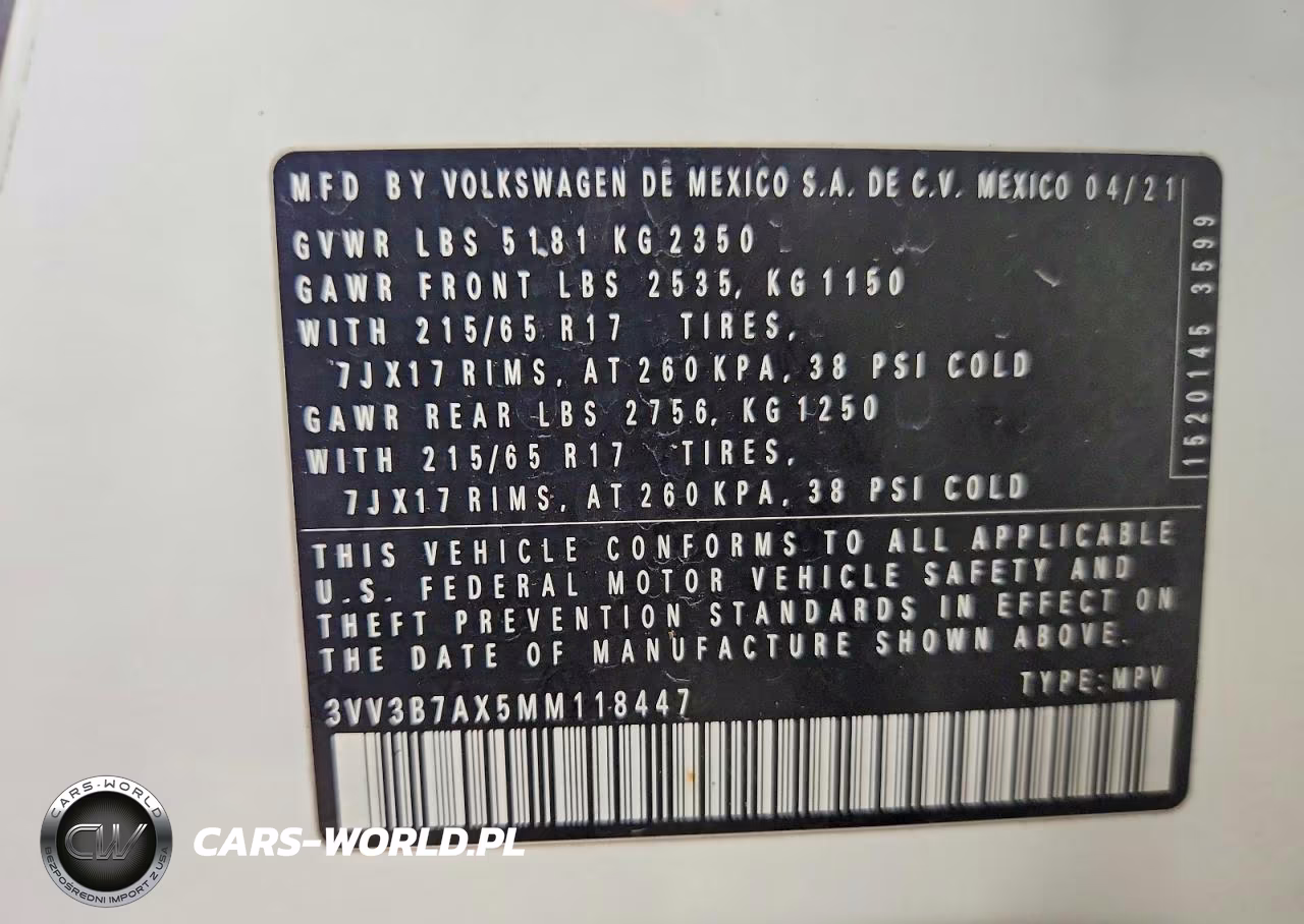 2021 Volkswagen Tiguan Se VIN:3VV3B7AX5MM118447 - 13