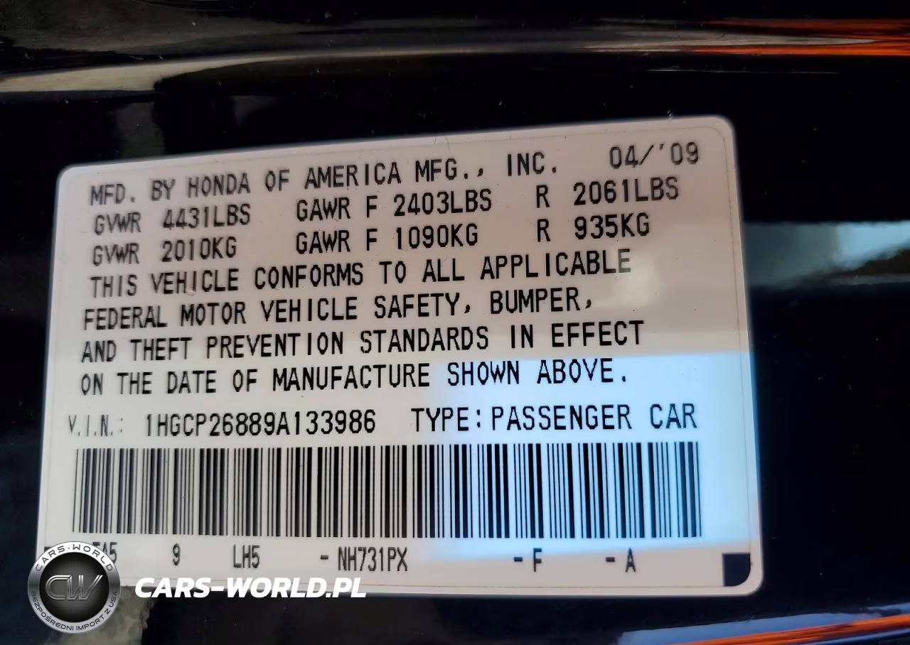 2009 Honda Accord Exl VIN:1HGCP26889A133986 - 13