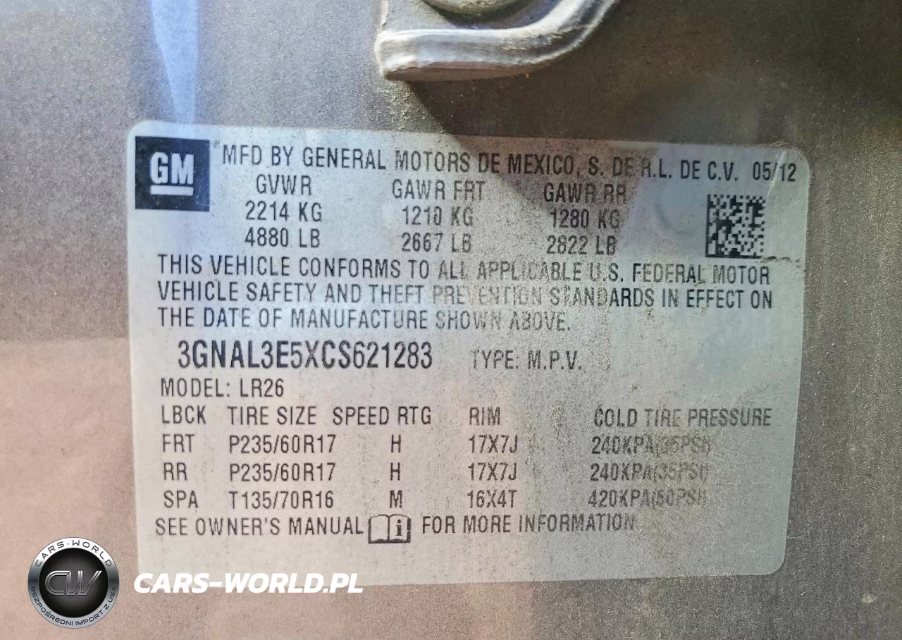 2012 Chevrolet Captiva Sport VIN:3GNAL3E5XCS621283 - 14