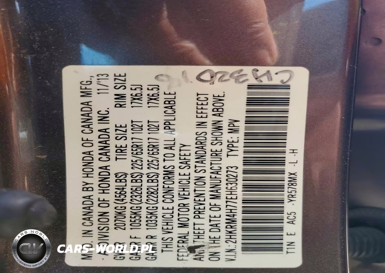 2014 Honda Cr-V Exl VIN:2HKRM4H77EH630273 - 14