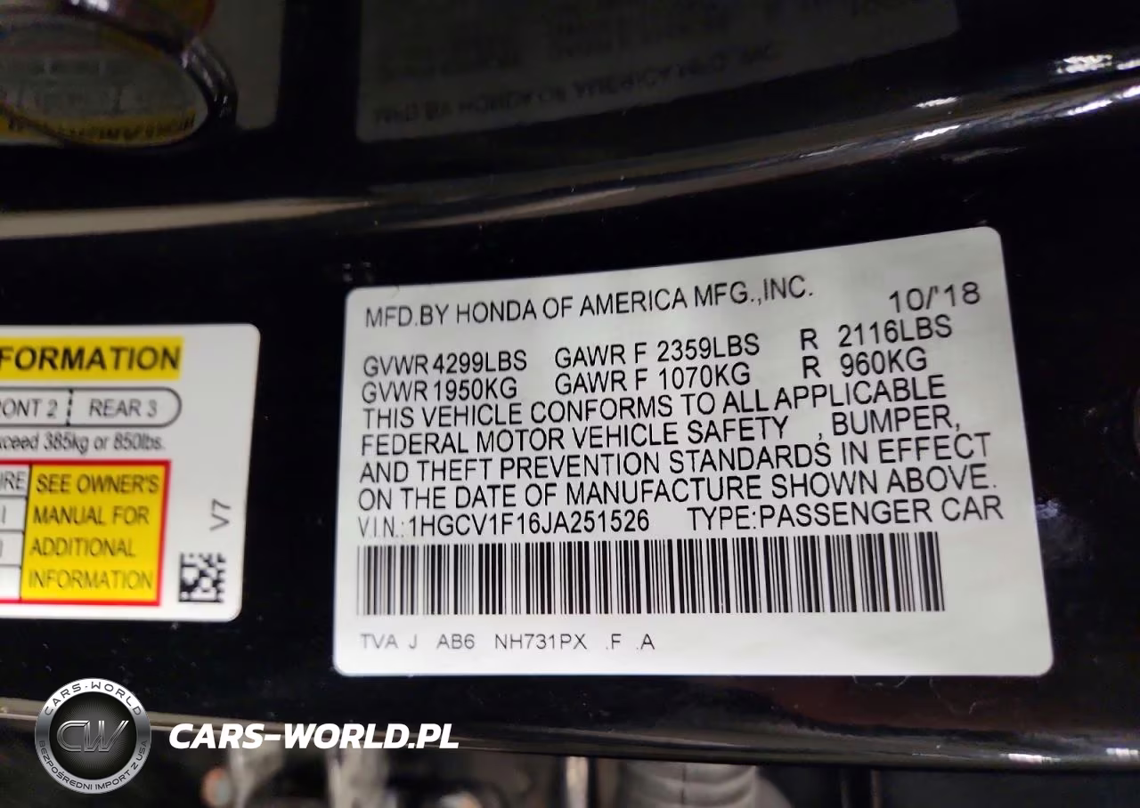 2018 Honda Accord VIN:1HGCV1F16JA251526 - 12