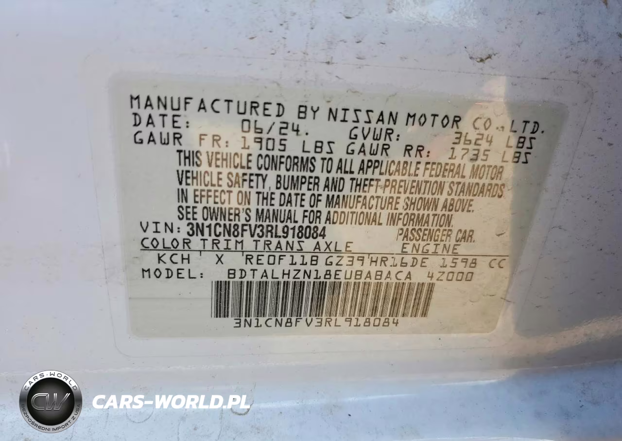 2024 Nissan Versa Sr VIN:3N1CN8FV3RL918084 - 12