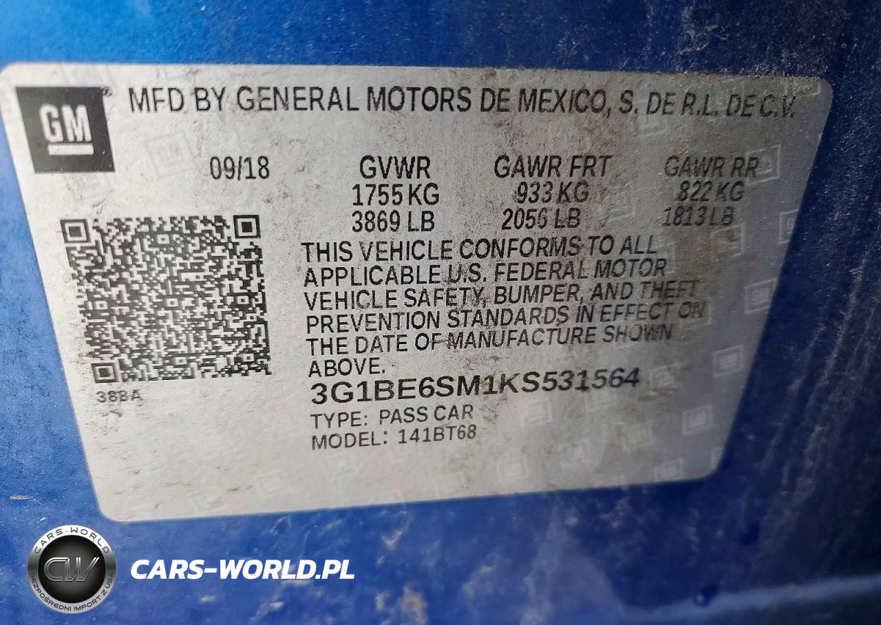 2019 Chevrolet Cruze Lt VIN:3G1BE6SM1KS531564 - 12