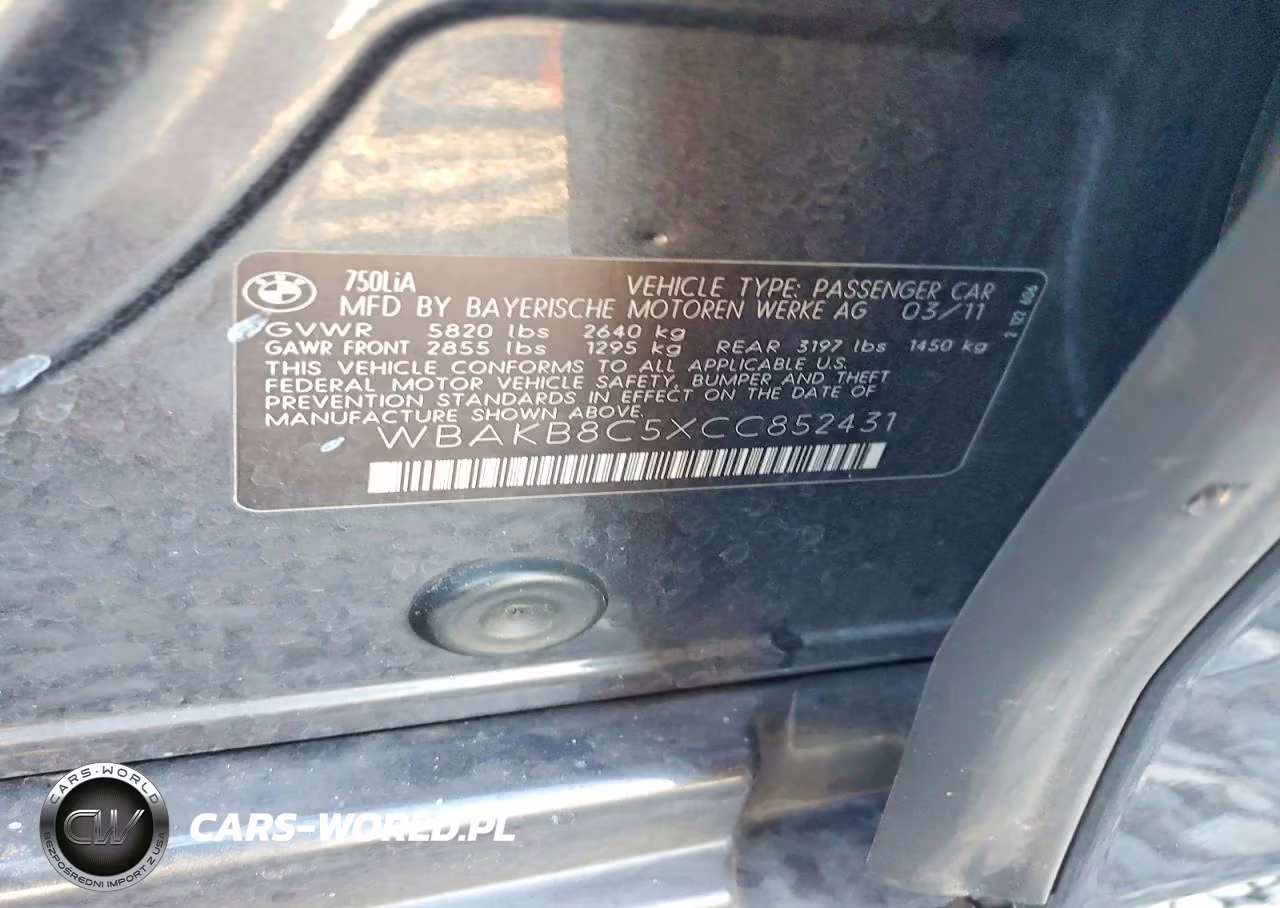 2012 BMW 750 Li VIN:WBAKB8C5XCC852431 - 12