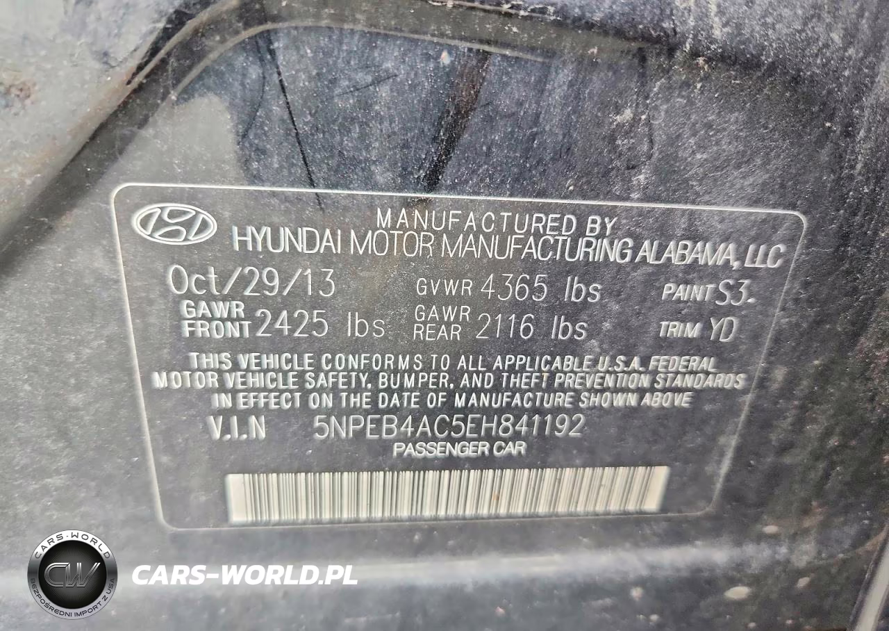 2014 Hyundai Sonata Gls VIN:5NPEB4AC5EH841192 - 12