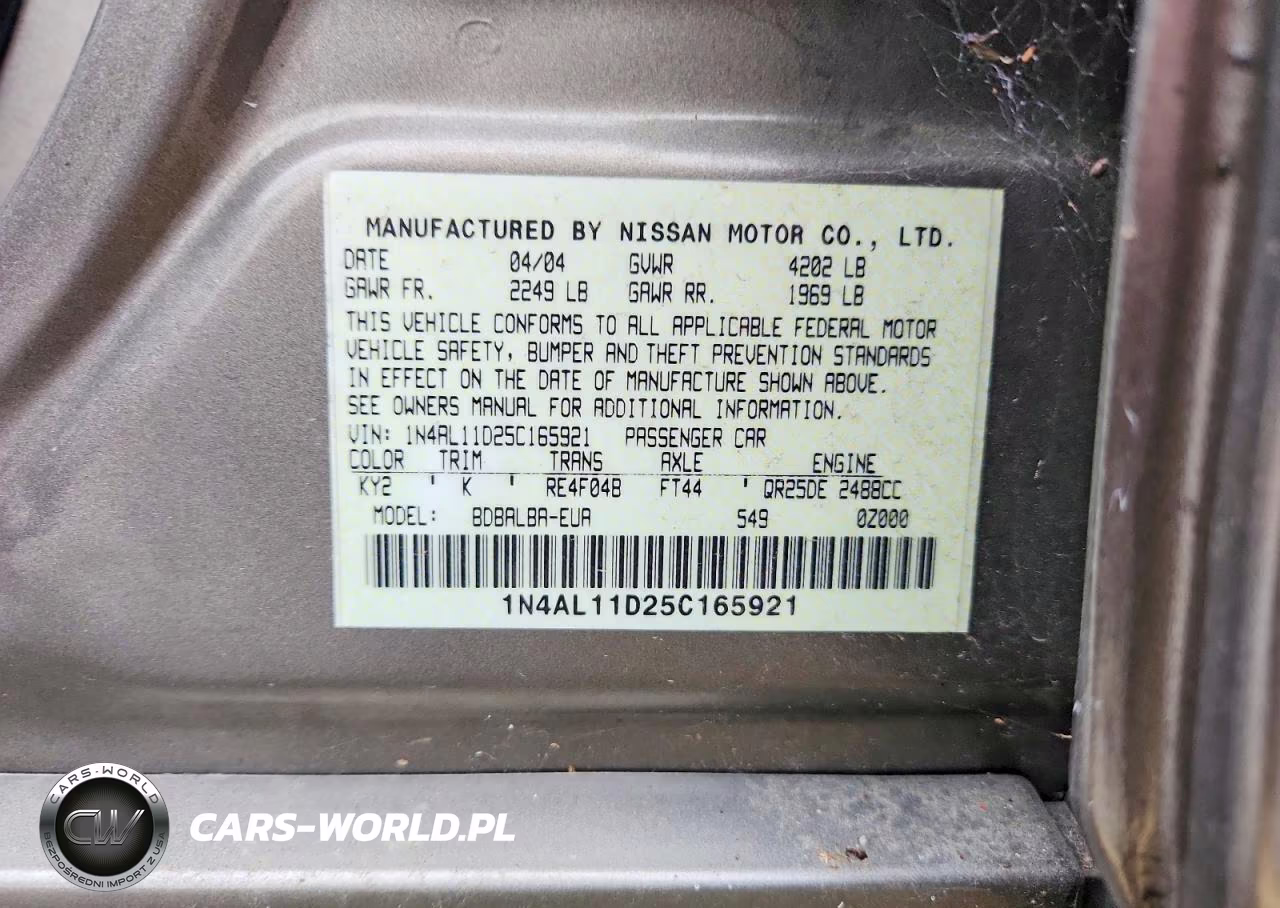 2005 Nissan Altima 2.5 VIN:1N4AL11D25C165921 - 13