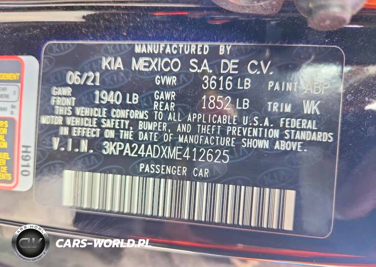 2021 Kia Rio Lx VIN:3KPA24ADXME412625 - 13