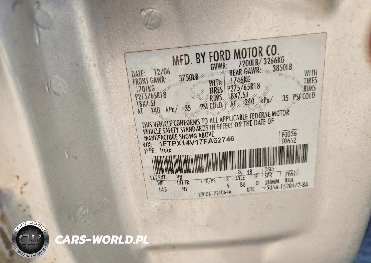 2007 Ford F150 VIN:1FTPX14V17FA62746 - 12