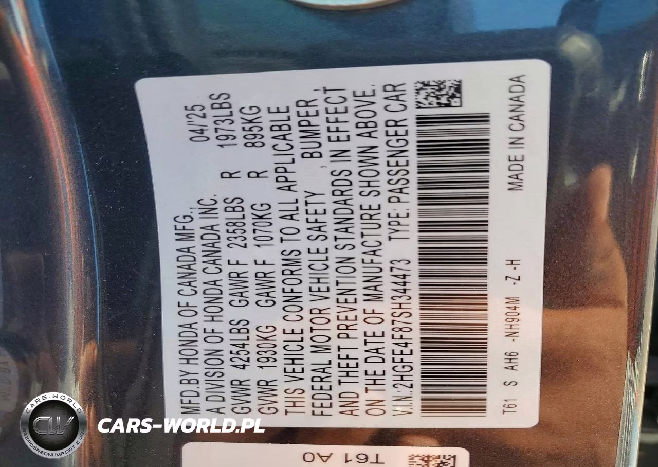 2025 Honda Civic Sport VIN:2HGFE4F87SH344473 - 13