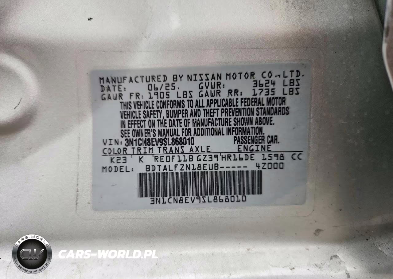 2025 Nissan Versa Sv VIN:3N1CN8EV9SL868010 - 13