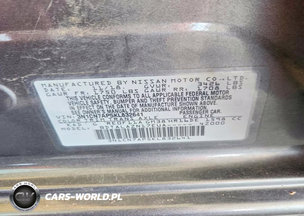 2019 Nissan Versa S Plus VIN:3N1CN7AP5KL832641 - 12