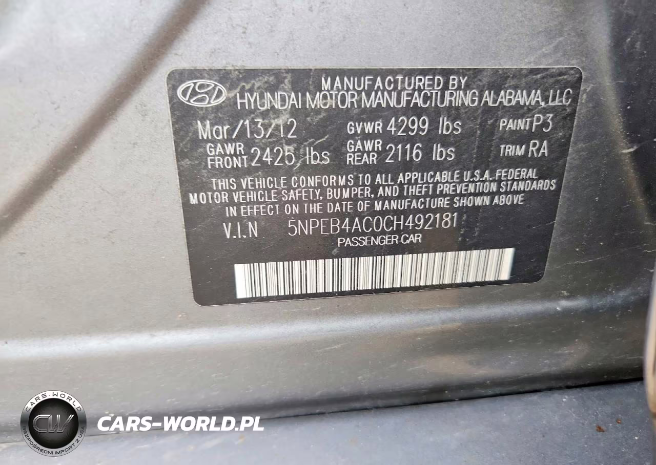 2012 Hyundai Sonata Gls VIN:5NPEB4AC0CH492181 - 13
