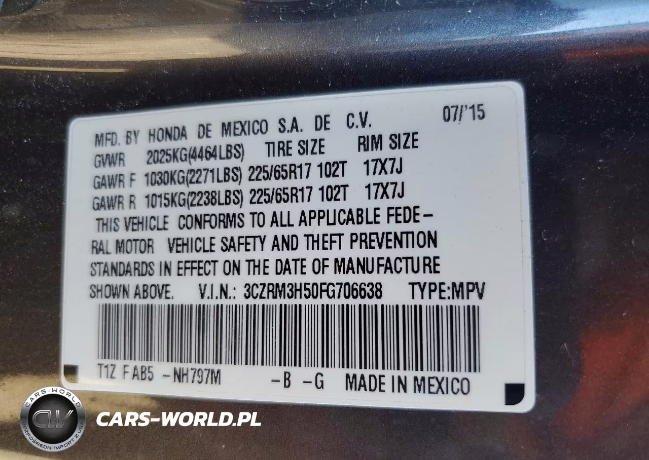 2015 Honda Cr-V Ex VIN:3CZRM3H50FG706638 - 12