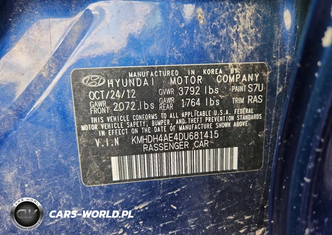 2013 Hyundai Elantra Gls VIN:KMHDH4AE4DU681415 - 12