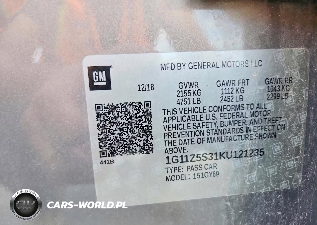 2019 Chevrolet Impala Lt VIN:1G11Z5S31KU121235 - 12