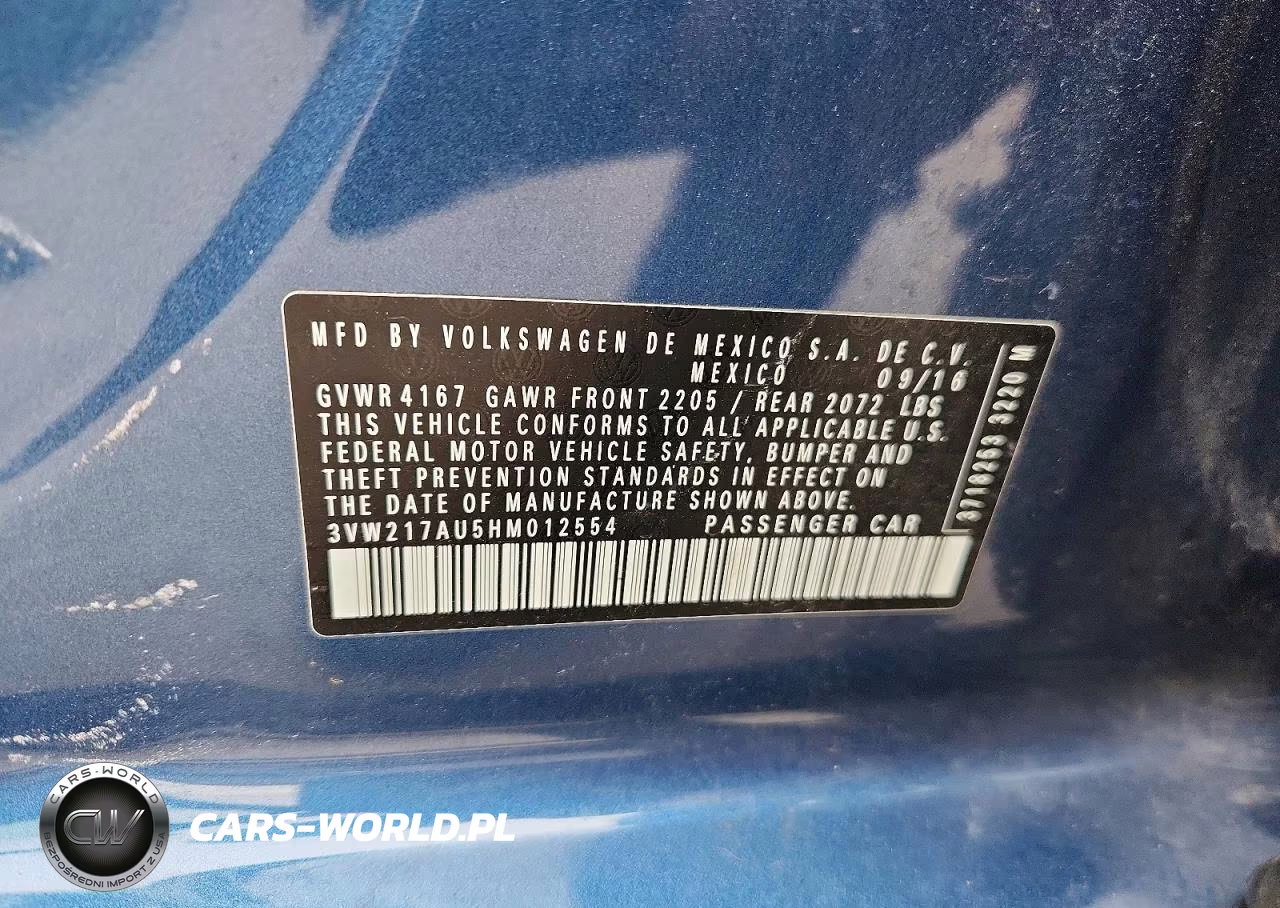 2017 Volkswagen Golf S VIN:3VW217AU5HM012554 - 12