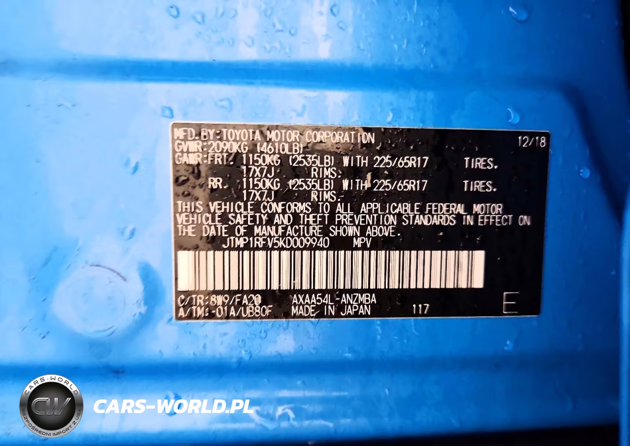 2019 Toyota Rav4 Xle VIN:JTMP1RFV5KD009940 - 12
