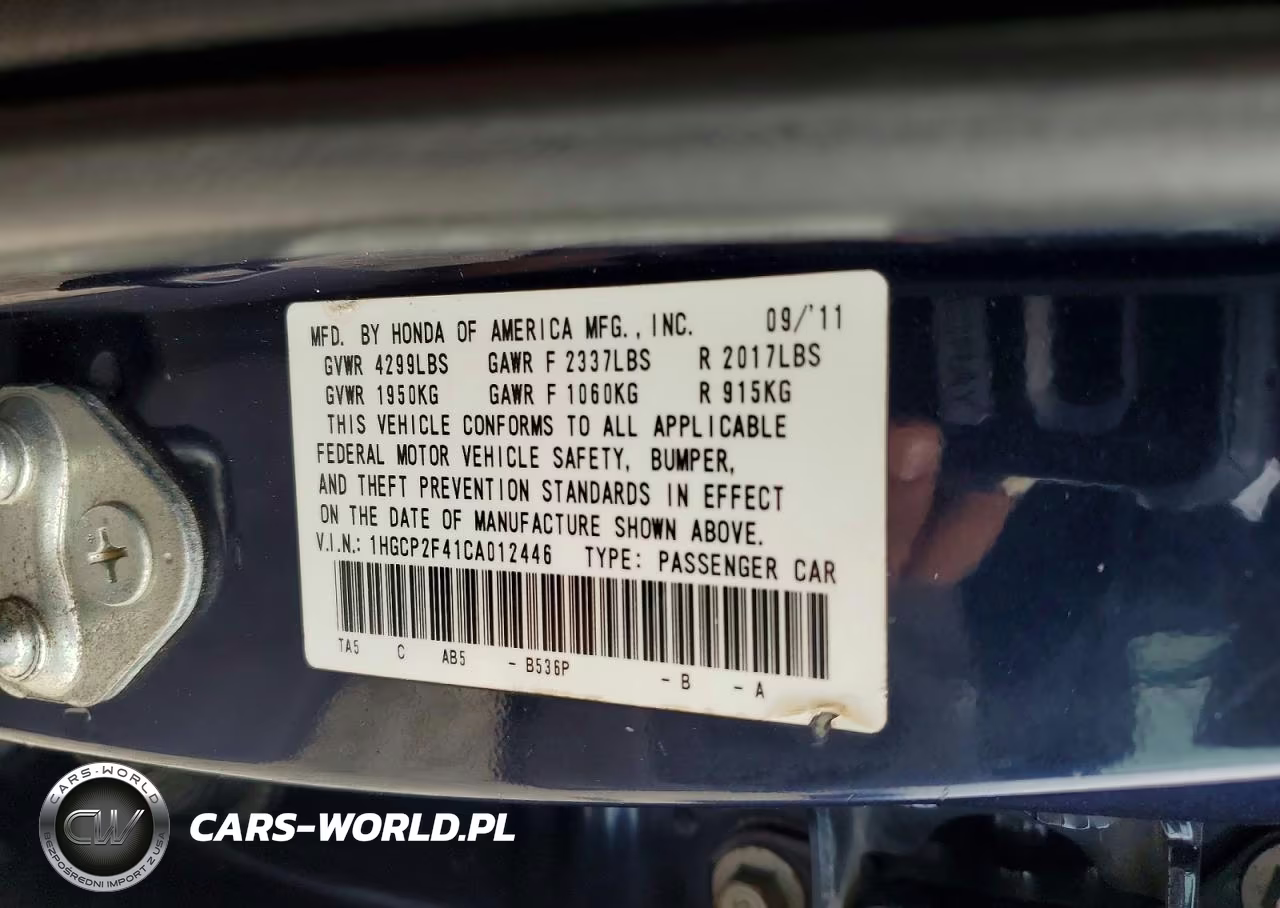2012 Honda Accord Lxp VIN:1HGCP2F41CA012446 - 12