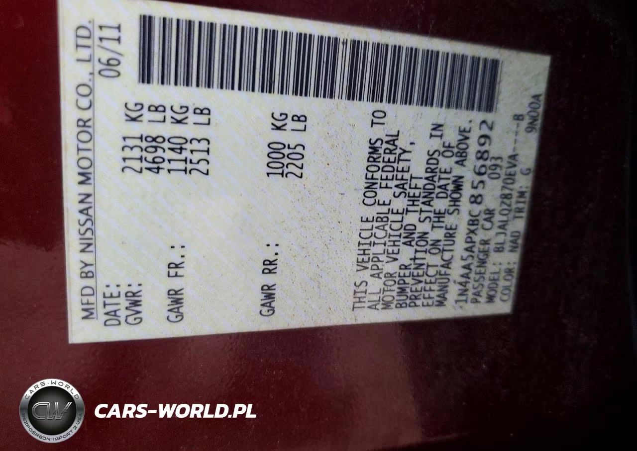 2011 Nissan Maxima VIN:1N4AA5APXBC856892 - 12