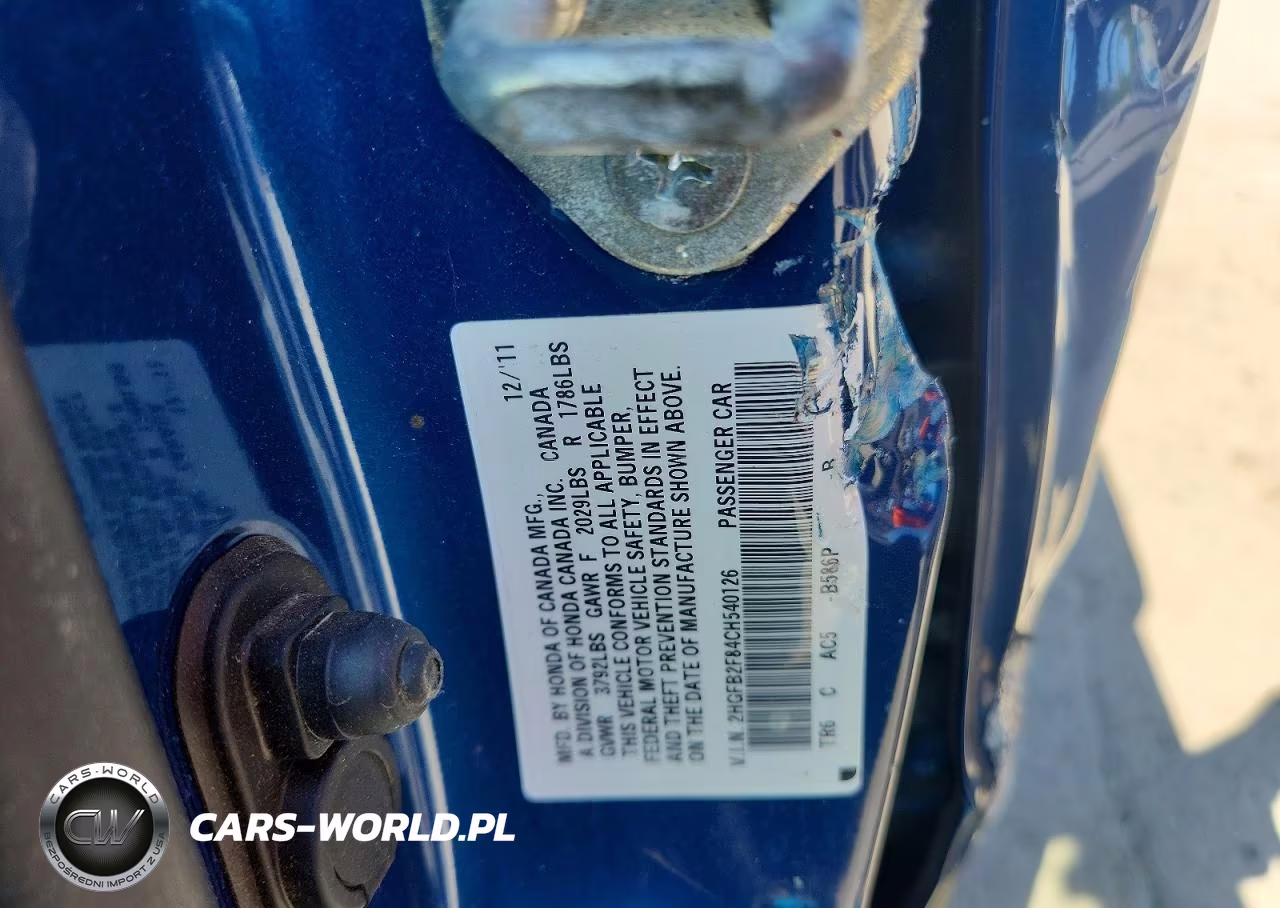 2012 Honda Civic Ex VIN:2HGFB2F84CH540126 - 12