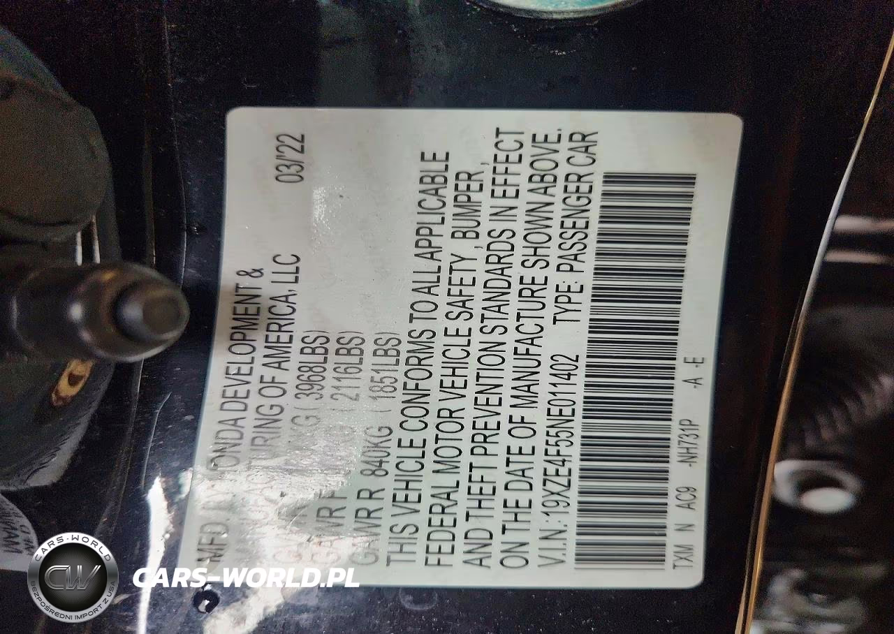 2022 Honda Insight Ex VIN:19XZE4F55NE011402 - 12