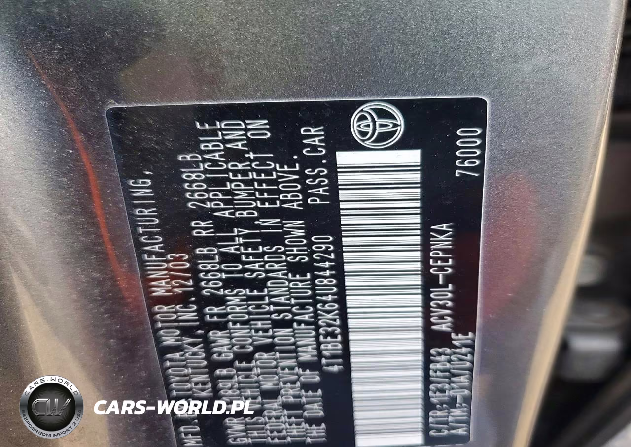 2004 Toyota Camry Le VIN:4T1BE32K64U844290 - 12