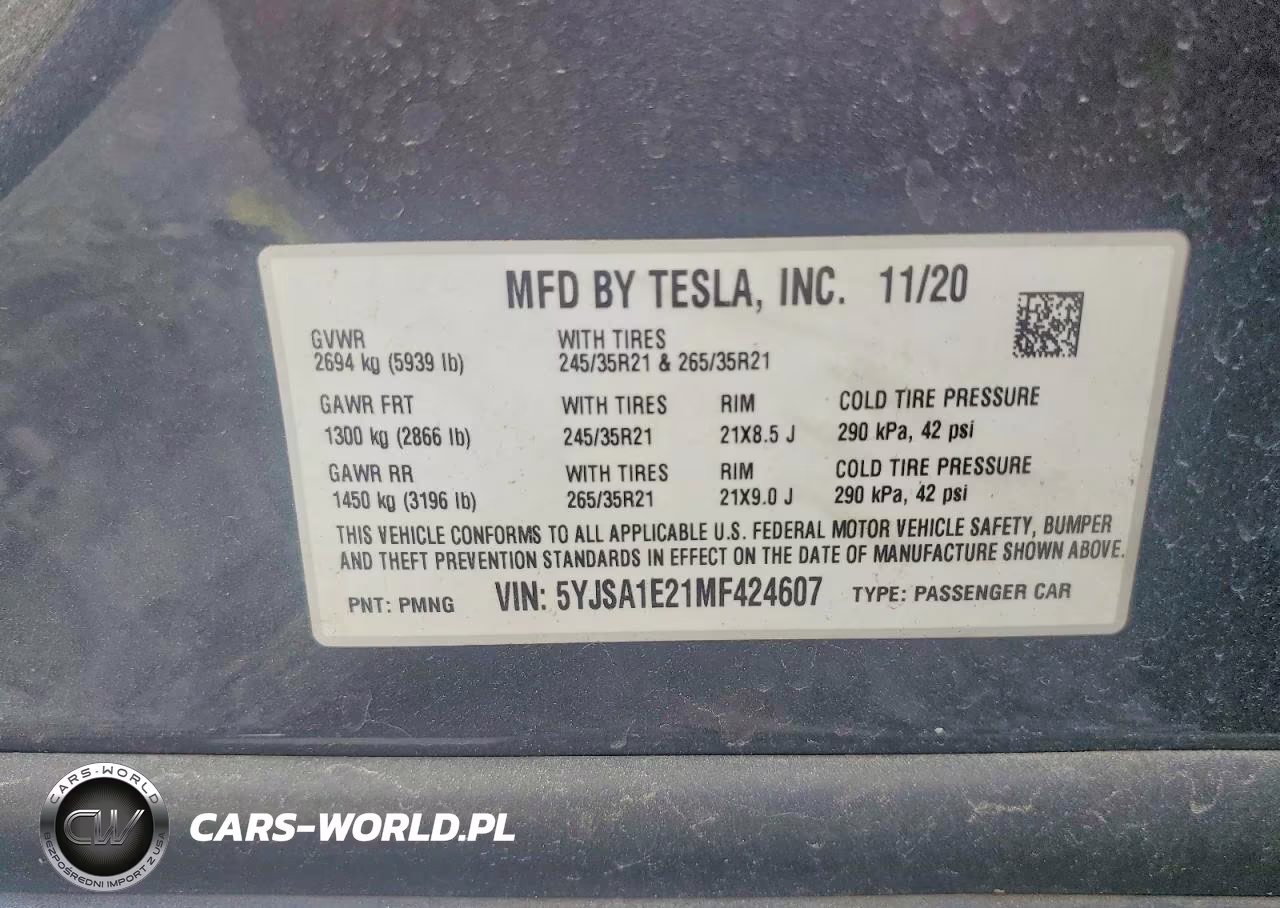 2021 Tesla Model S VIN:5YJSA1E21MF424607 - 12