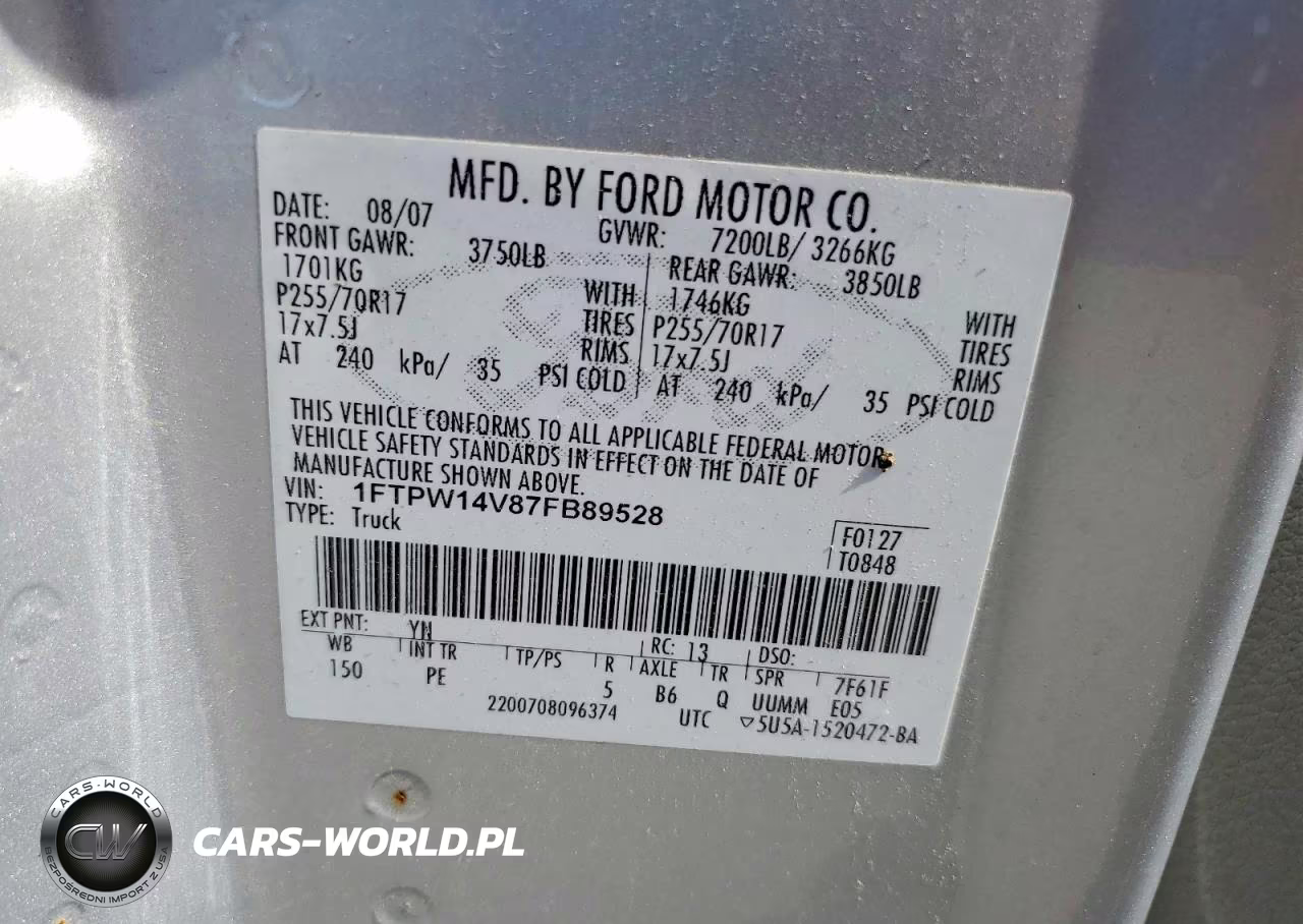 2007 Ford F150 Supercrew VIN:1FTPW14V87FB89528 - 12