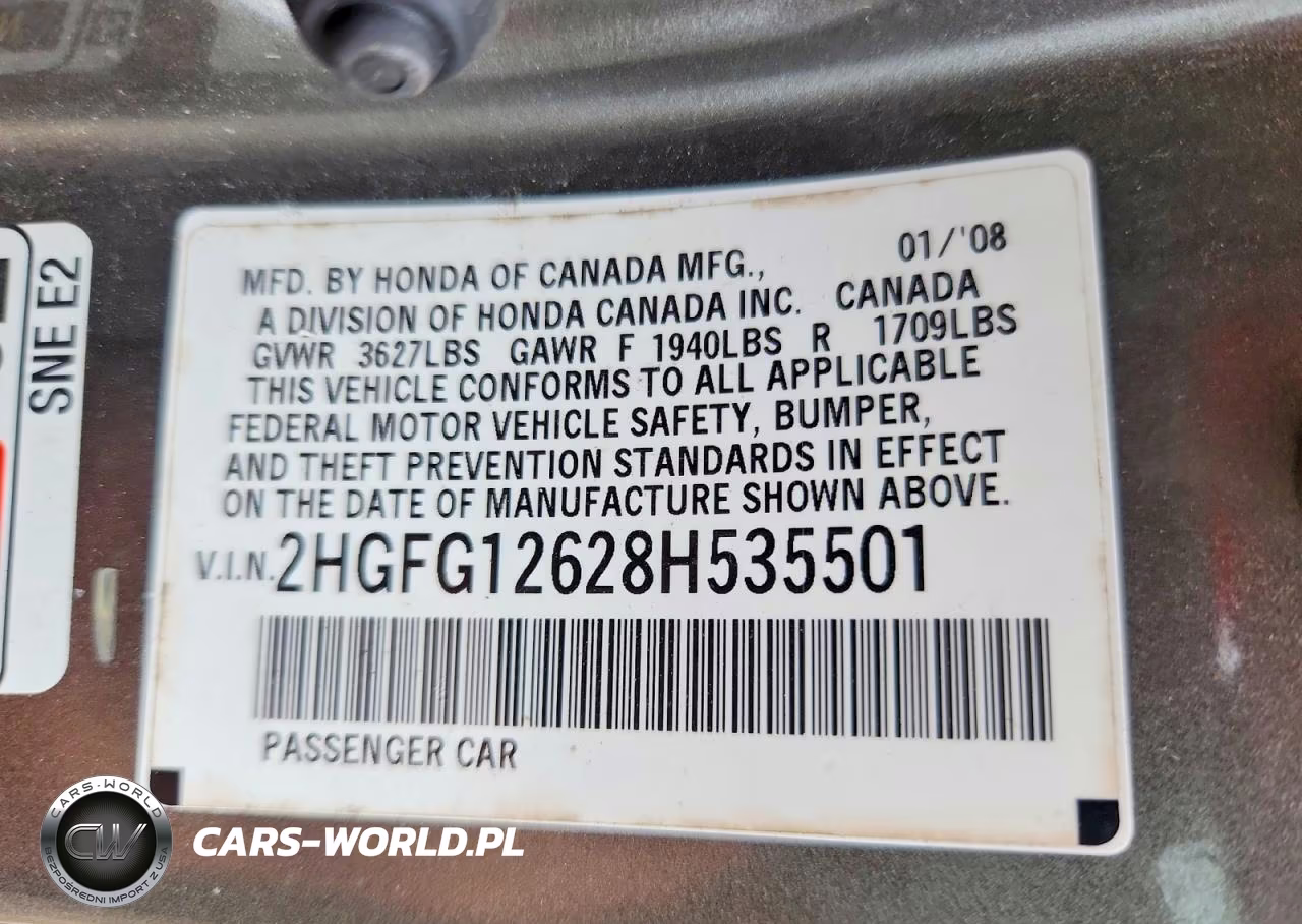 2008 Honda Civic Lx VIN:2HGFG12628H535501 - 13