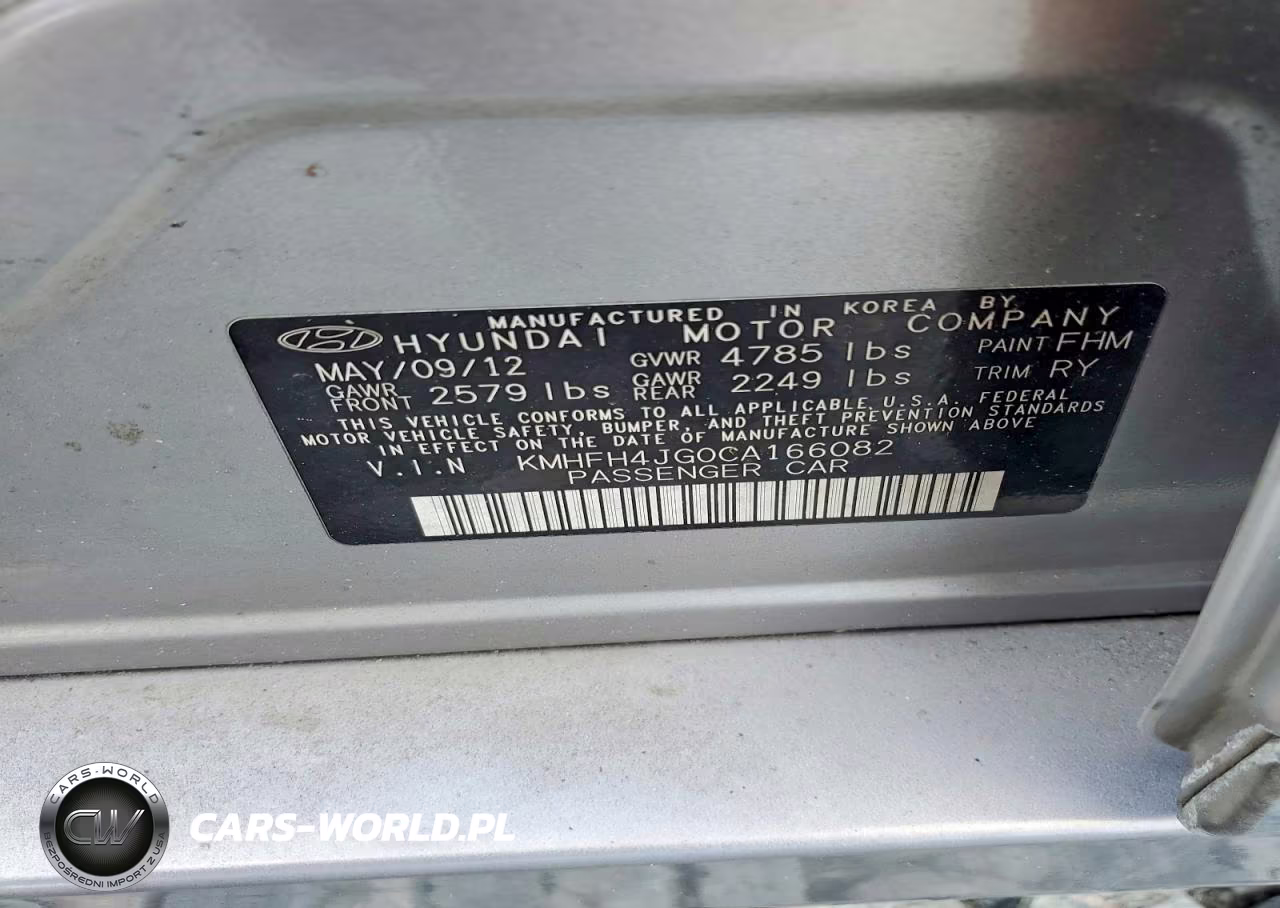 2012 Hyundai Azera Base VIN:KMHFH4JG0CA166082 - 13