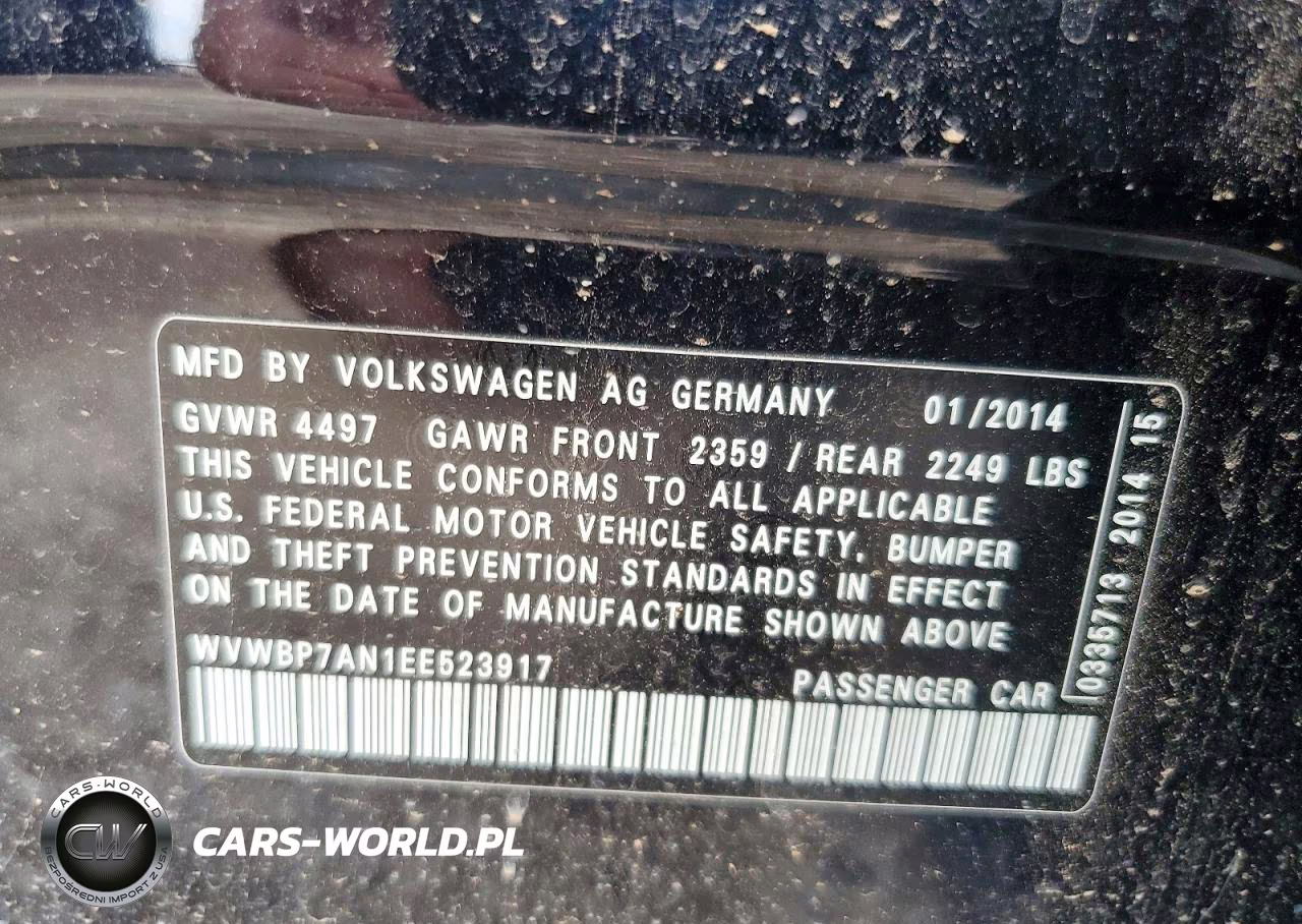 2014 Volkswagen Cc Sport VIN:WVWBP7AN1EE523917 - 13
