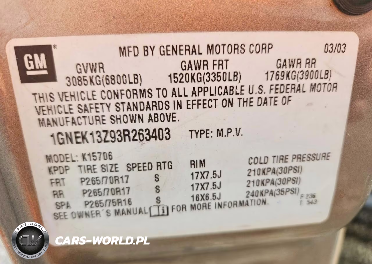 2003 Chevrolet Tahoe K1500 VIN:1GNEK13Z93R263403 - 13