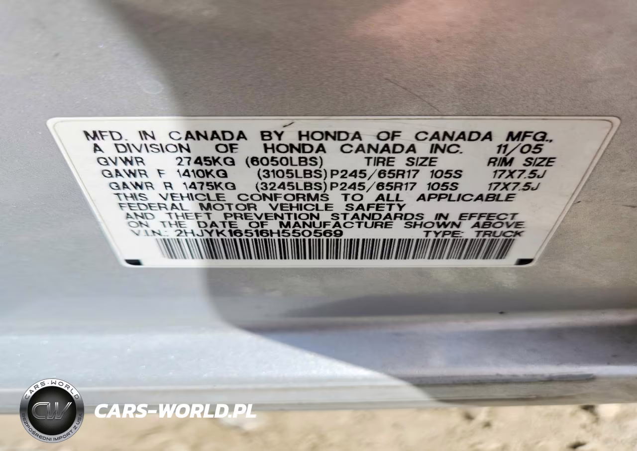 2006 Honda Ridgeline Rtl VIN:2HJYK16516H550569 - 13