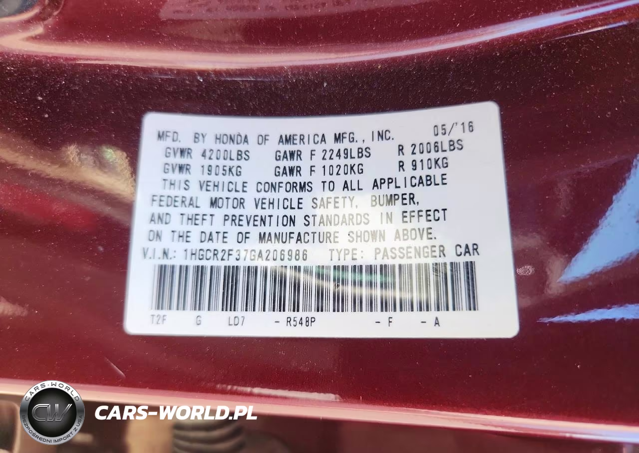 2016 Honda Accord Lx VIN:1HGCR2F37GA206986 - 12