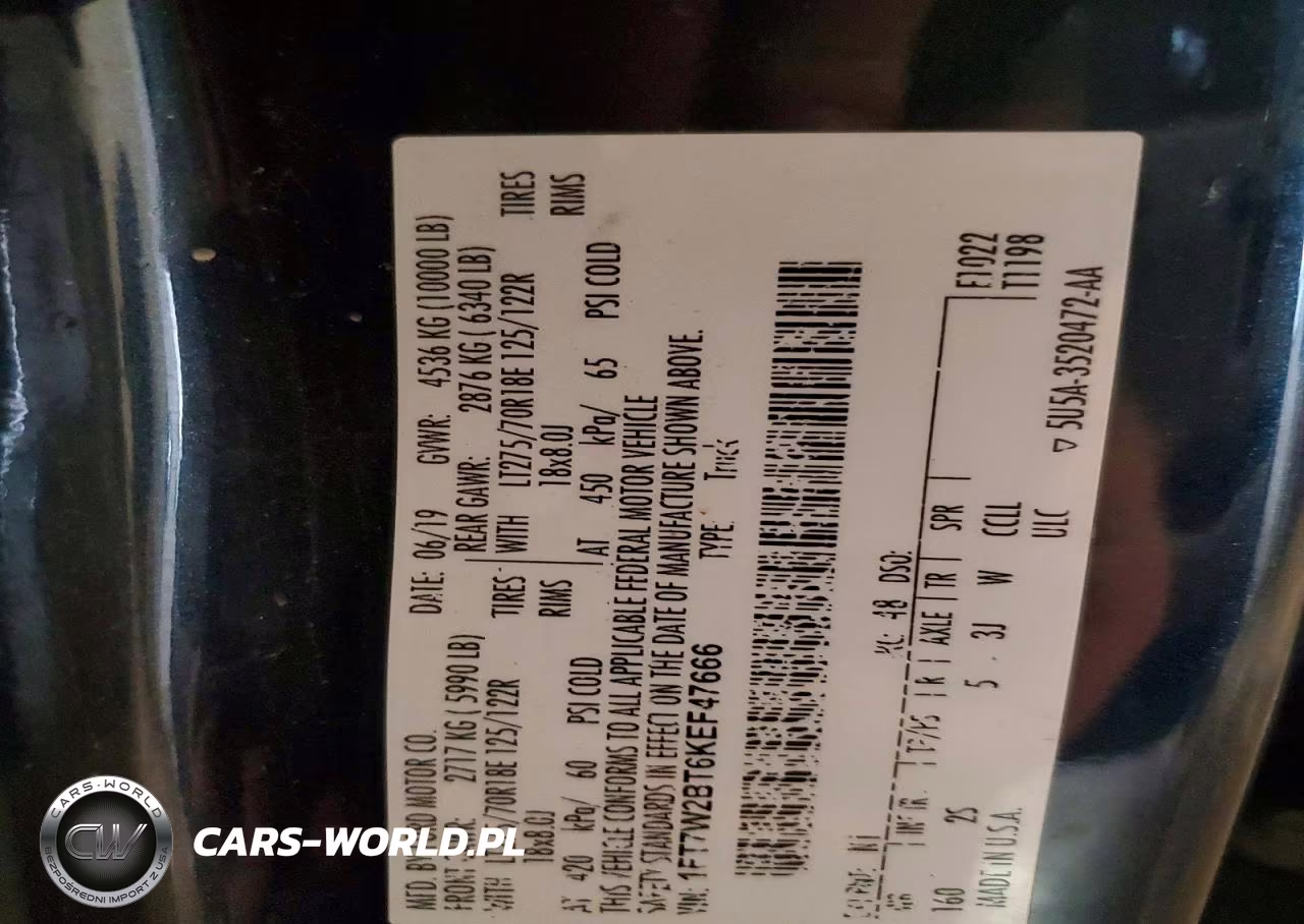 2019 Ford F250 Super Duty VIN:1FT7W2BT6KEF47666 - 12