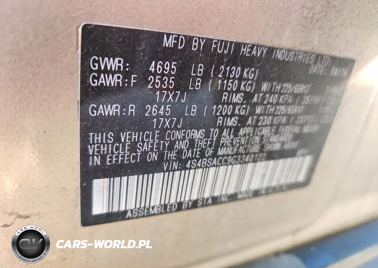 2016 Subaru Outback 2.5I Premium VIN:4S4BSACC9G3340122 - 13