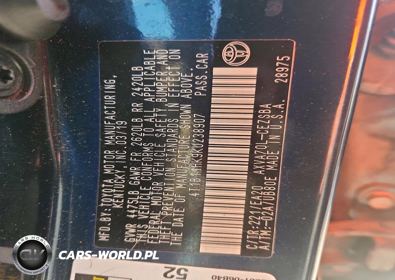 2019 Toyota Camry Se VIN:4T1B11HK9KU238907 - 13