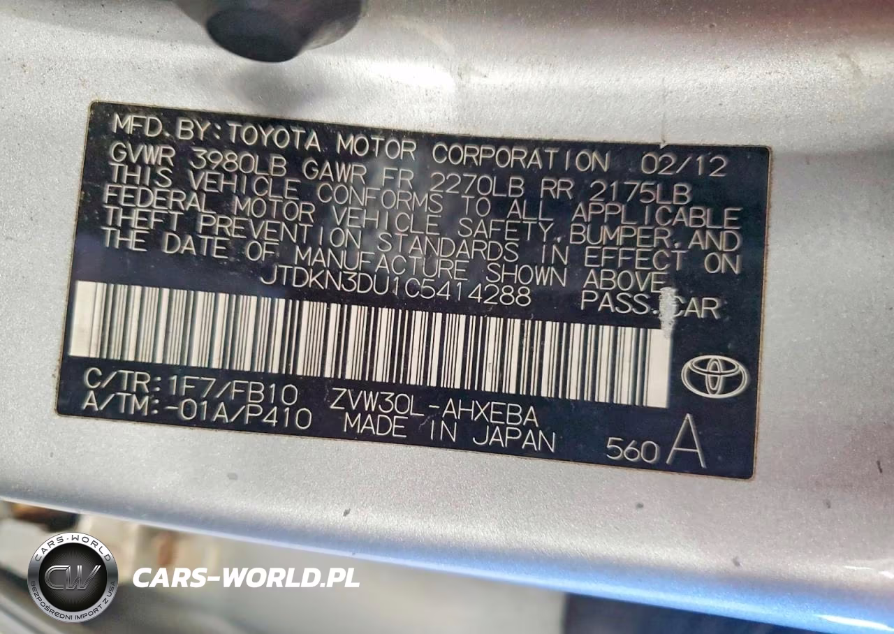 2012 Toyota Prius Two VIN:JTDKN3DU1C5414288 - 13