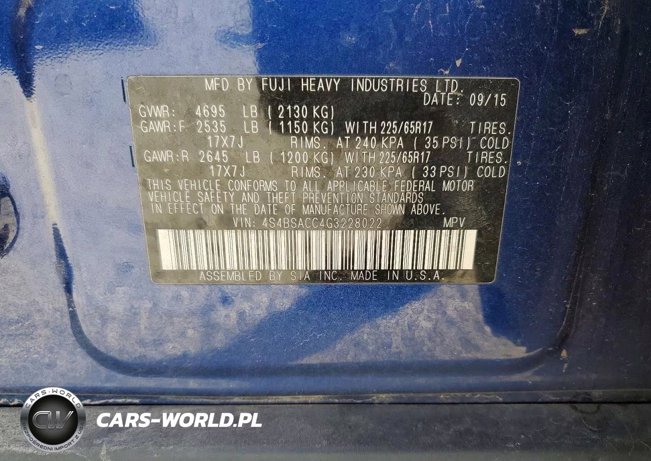 2016 Subaru Outback 2.5I Premium VIN:4S4BSACC4G3228022 - 13