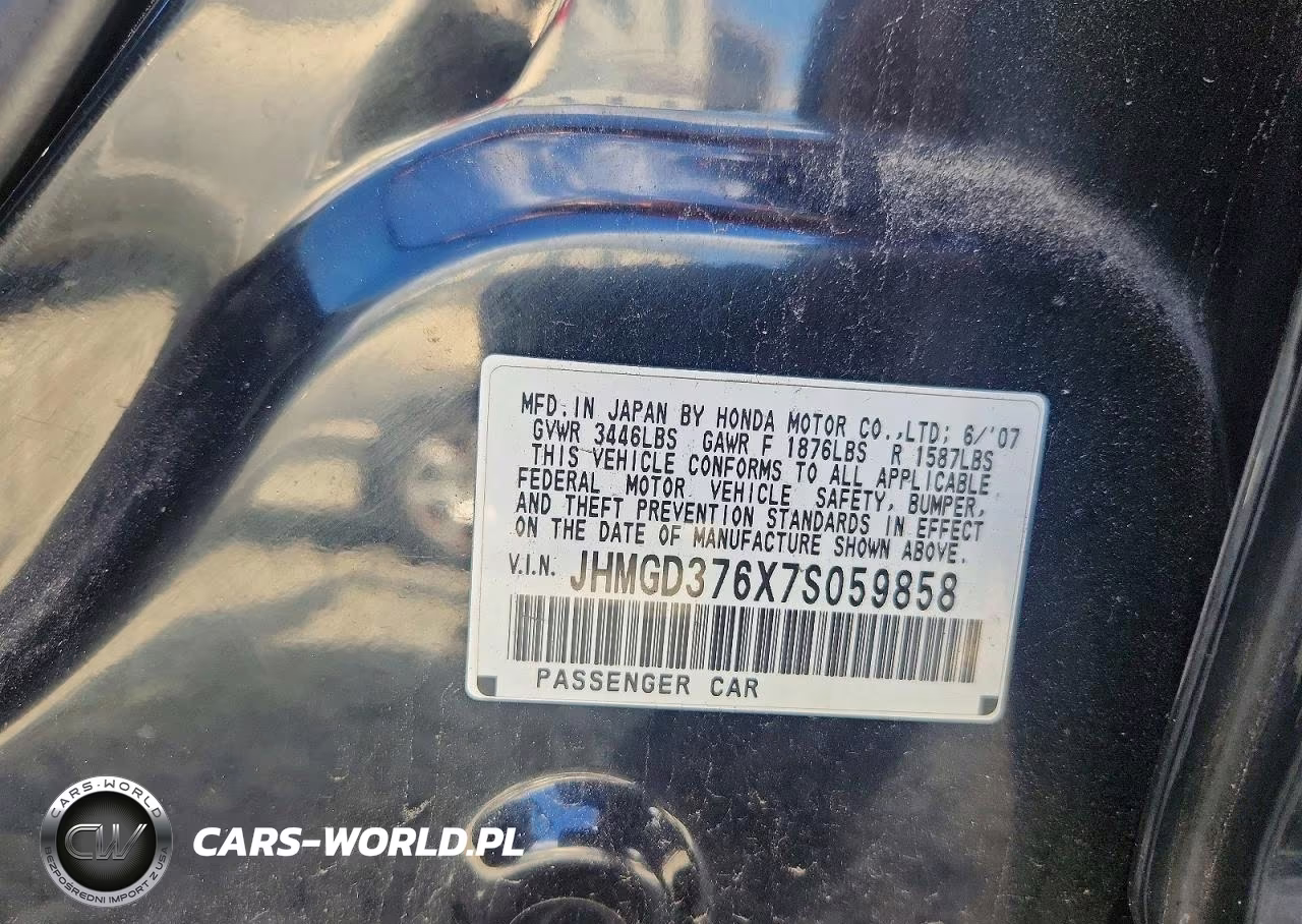 2007 Honda Fit S VIN:JHMGD376X7S059858 - 12